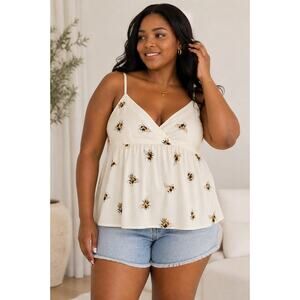 Victoria Beckham for Target Bee Print Babydoll Top 2X Cream Empire Waist Cami